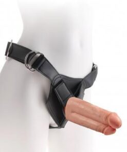 King Cock Strap On Harness 7 inches 2 Cocks 1 Hole Beige