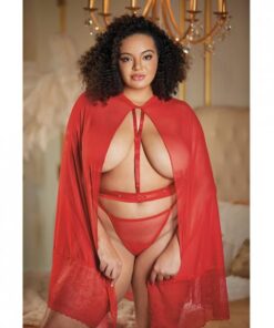 Allure Lace & Mesh Cape W/attached Waist Belt (g-string Not Included) Red Qn