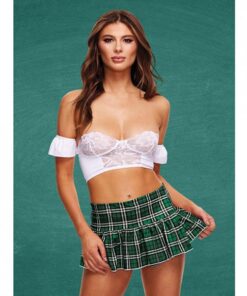 Teacher's Pet Schoolgirl Bustier & Skirt Green/white M/l